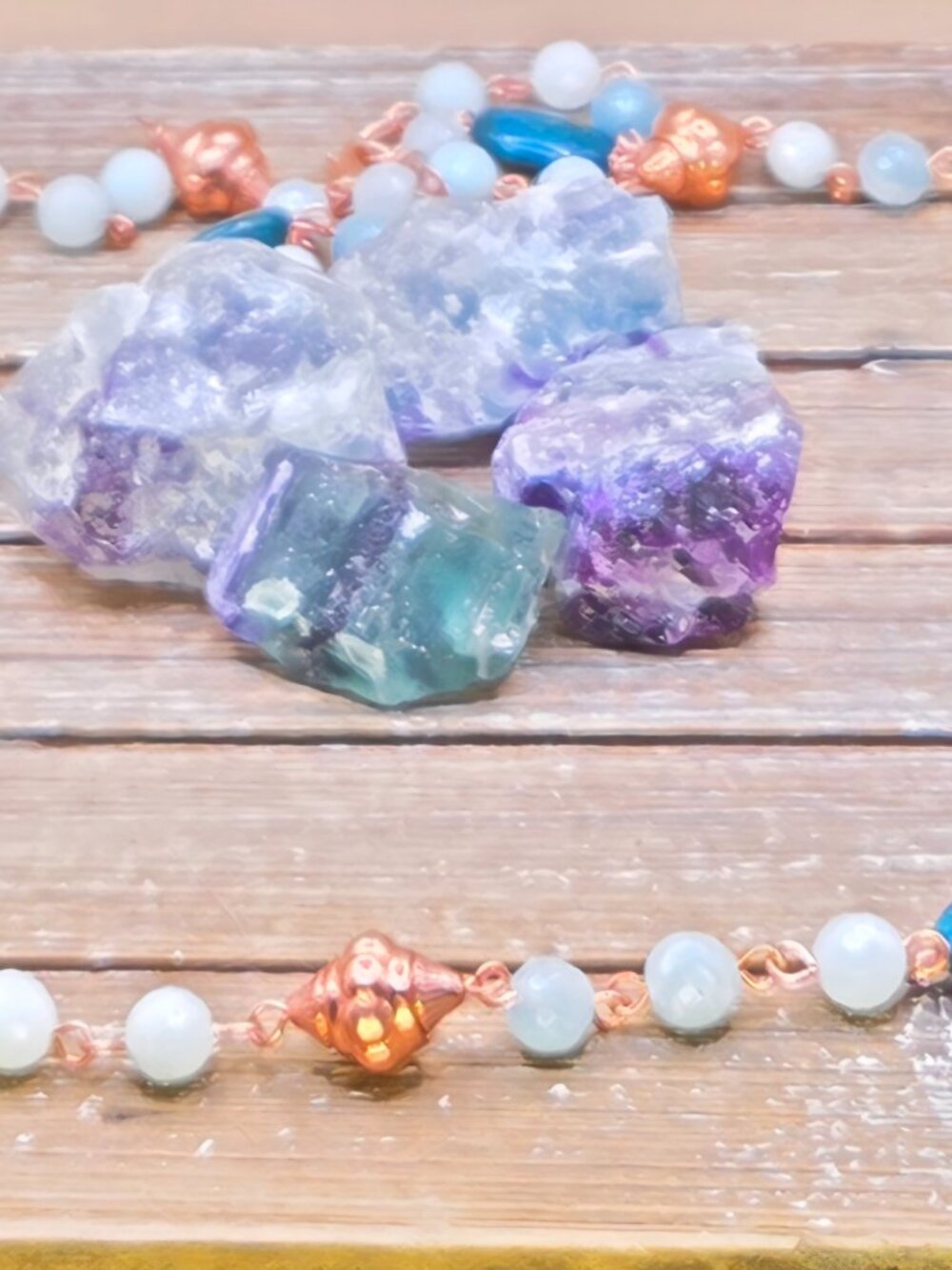 Amazonite, Blue Crinoid Fossil and Copper Beaded Necklace - Picture 3 of 6